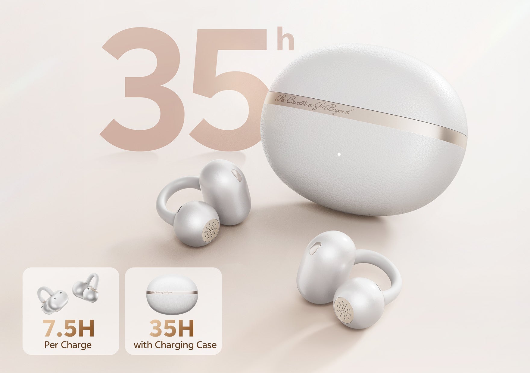 Auricolari wireless bianchi con custodia di ricarica – 35 ore di autonomia, design ergonomico.