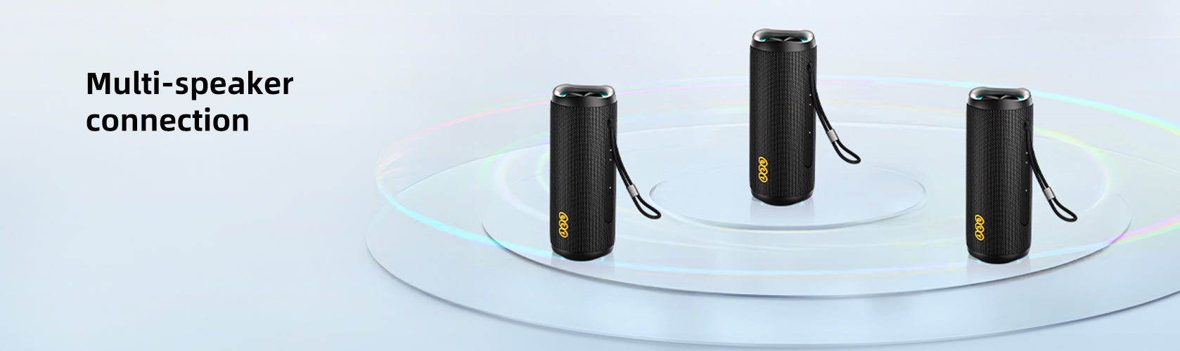 Tre altoparlanti Bluetooth portatili con connessione multi-altoparlante per un'esperienza sonora potente e avvolgente.