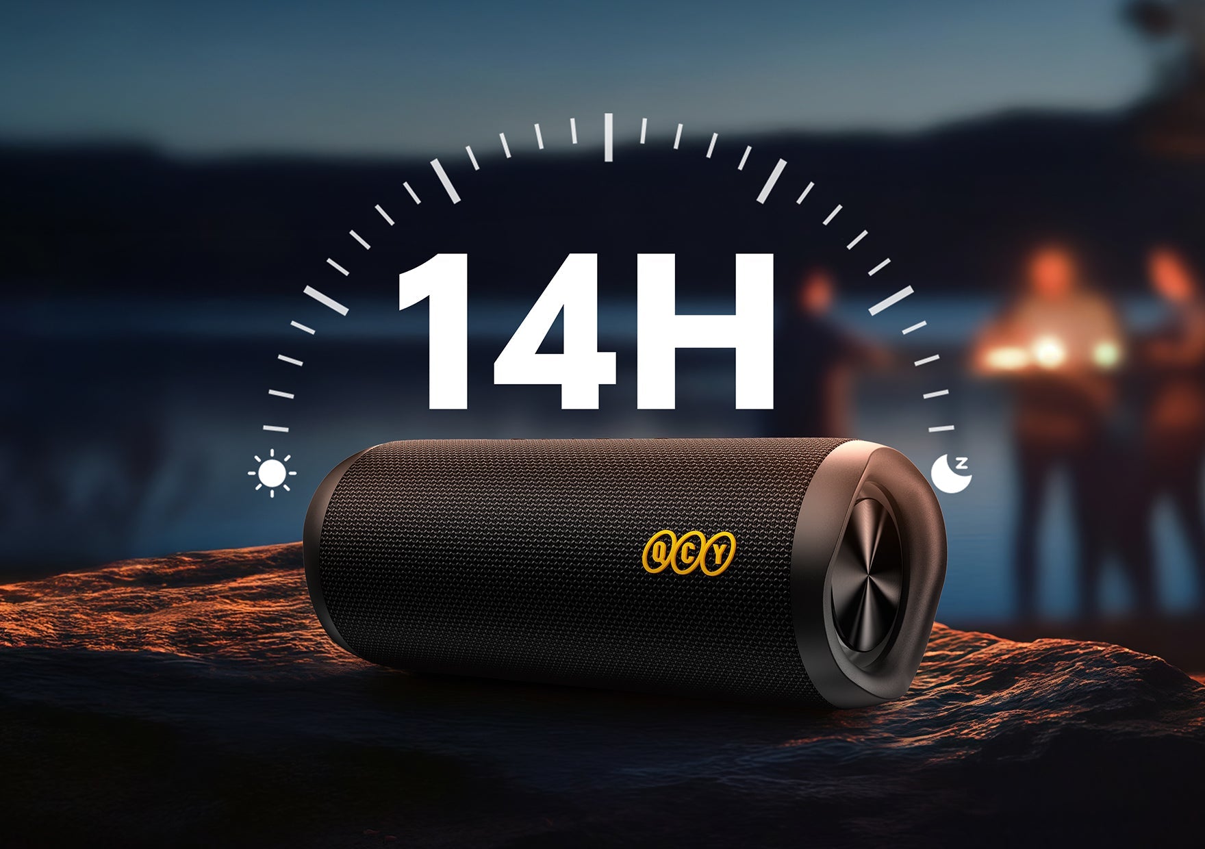 Altoparlante Bluetooth portatile QCY con 14 ore di autonomia della batteria, nero, per uso esterno.
