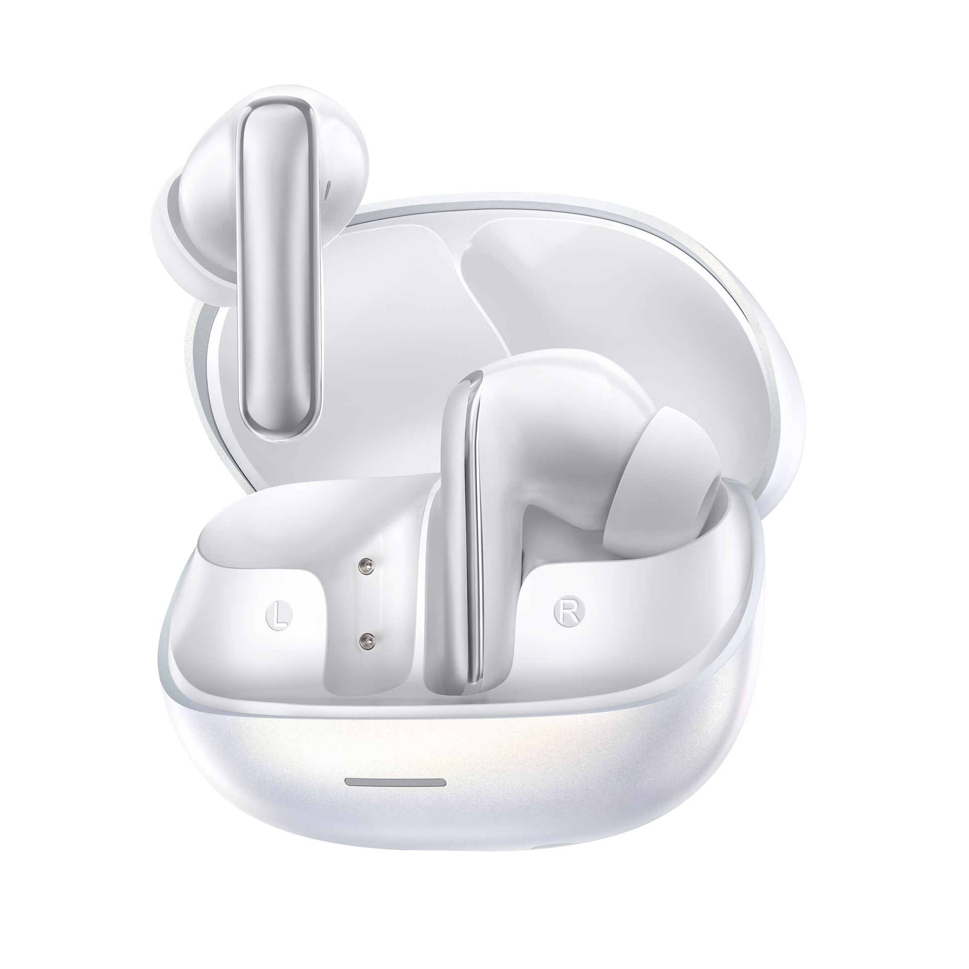 MeloBuds N65 – auricolari True Wireless bianchi con custodia di ricarica.