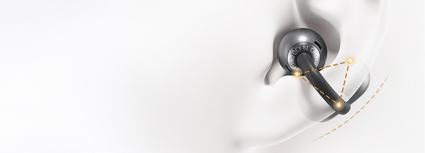 Auricolari in-ear neri con diagramma delle onde sonore nell'orecchio.