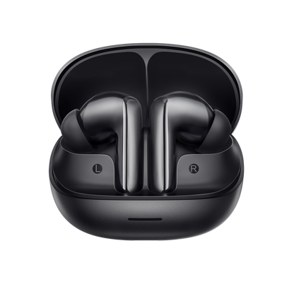 MeloBuds N65 – auricolari True Wireless neri nella custodia di ricarica.