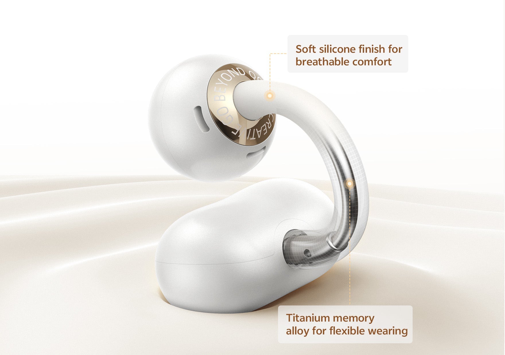 Auricolari wireless con morbido silicone per un comfort piacevole e lega a memoria di titanio per una vestibilità flessibile