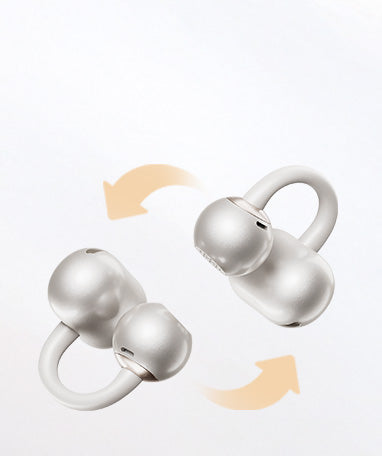 Auricolari in-ear bianchi con archetto, wireless e ricaricabili.