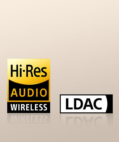 Loghi Hi-Res Audio Wireless e LDAC per la trasmissione audio wireless di alta qualità.