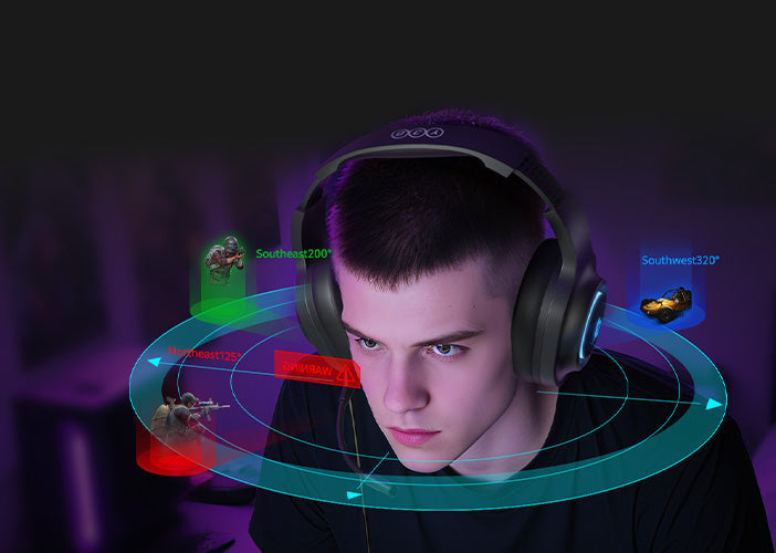 Cuffie da gaming con suono a 360° per esperienze immersive.