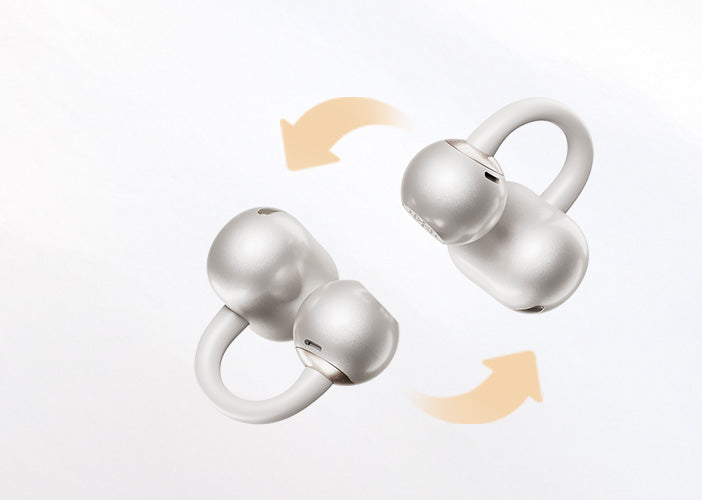 Cuffie Bluetooth argento con archetto, girevoli per una vestibilità ottimale.