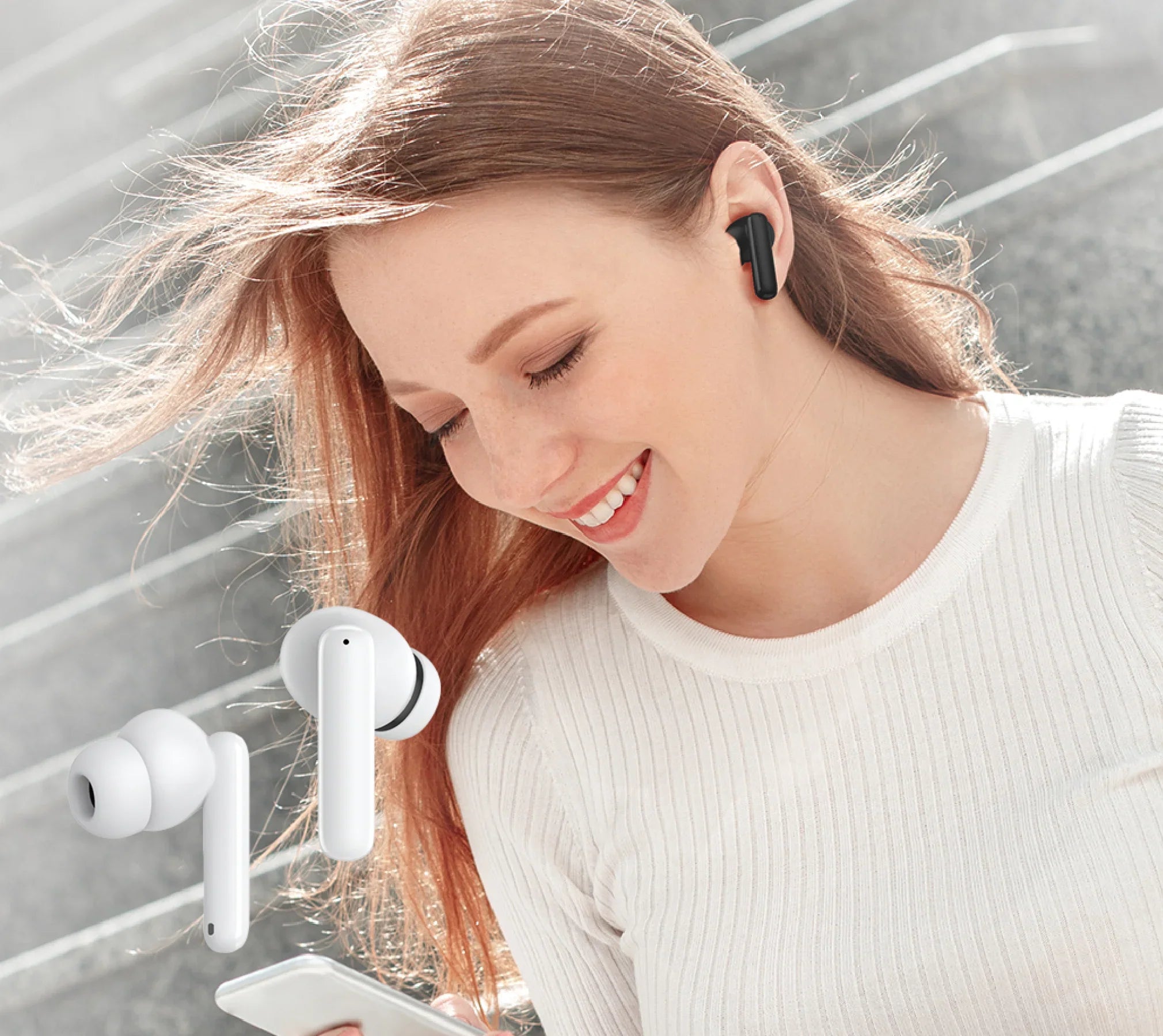 Cuffie Bluetooth wireless bianche – eleganti, comode e perfette per ascoltare musica in movimento.
