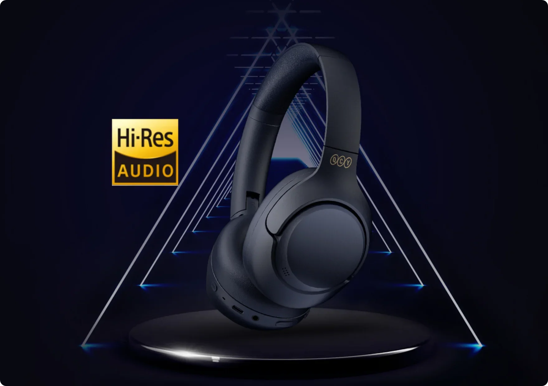 Cuffie QCY H2 Pro ANC con certificazione Hi-Res Audio, wireless, cancellazione del rumore, nere, design futuristico.