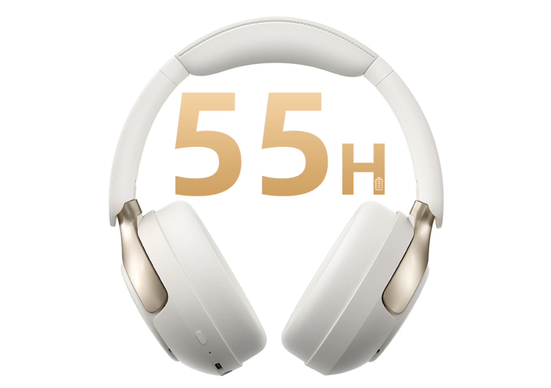 Cuffie over-ear bianche con 55 ore di autonomia della batteria.