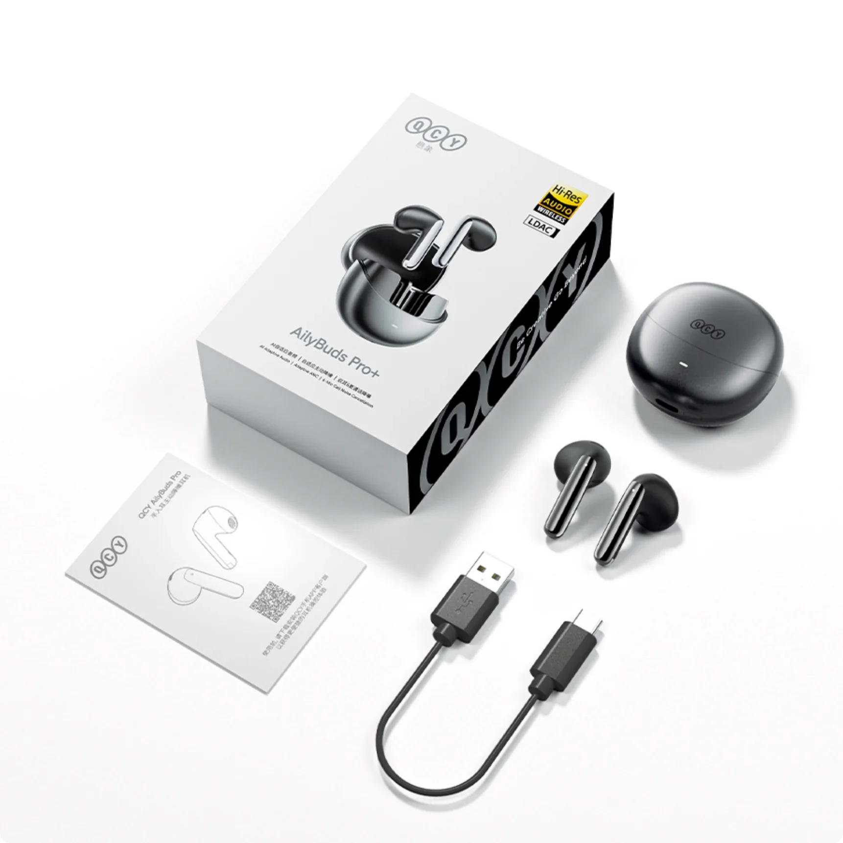 QCY AilyBuds Pro+ cuffie wireless con audio Hi-Res, LDAC e cavo di ricarica USB-C incluso
