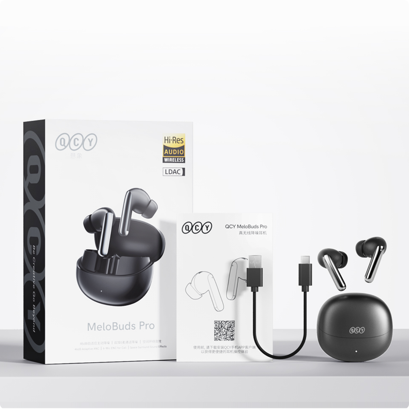 QCY MeloBuds Pro Cuffie wireless con Hi-Res Audio, LDAC e ANC – Nero
