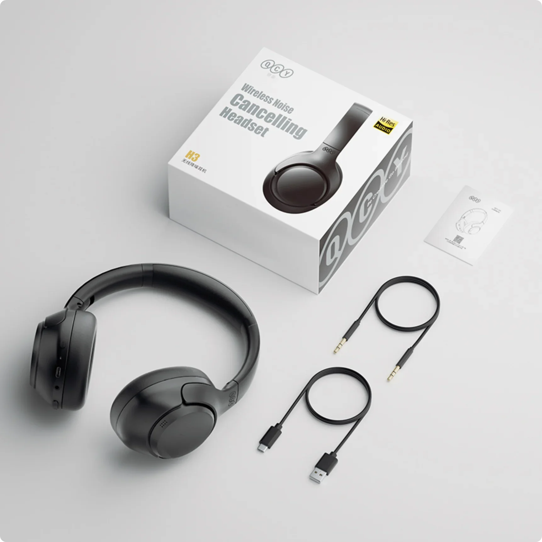 Cuffie wireless QCY H3 con cancellazione del rumore, audio Hi-Res, USB-C e cavo AUX.