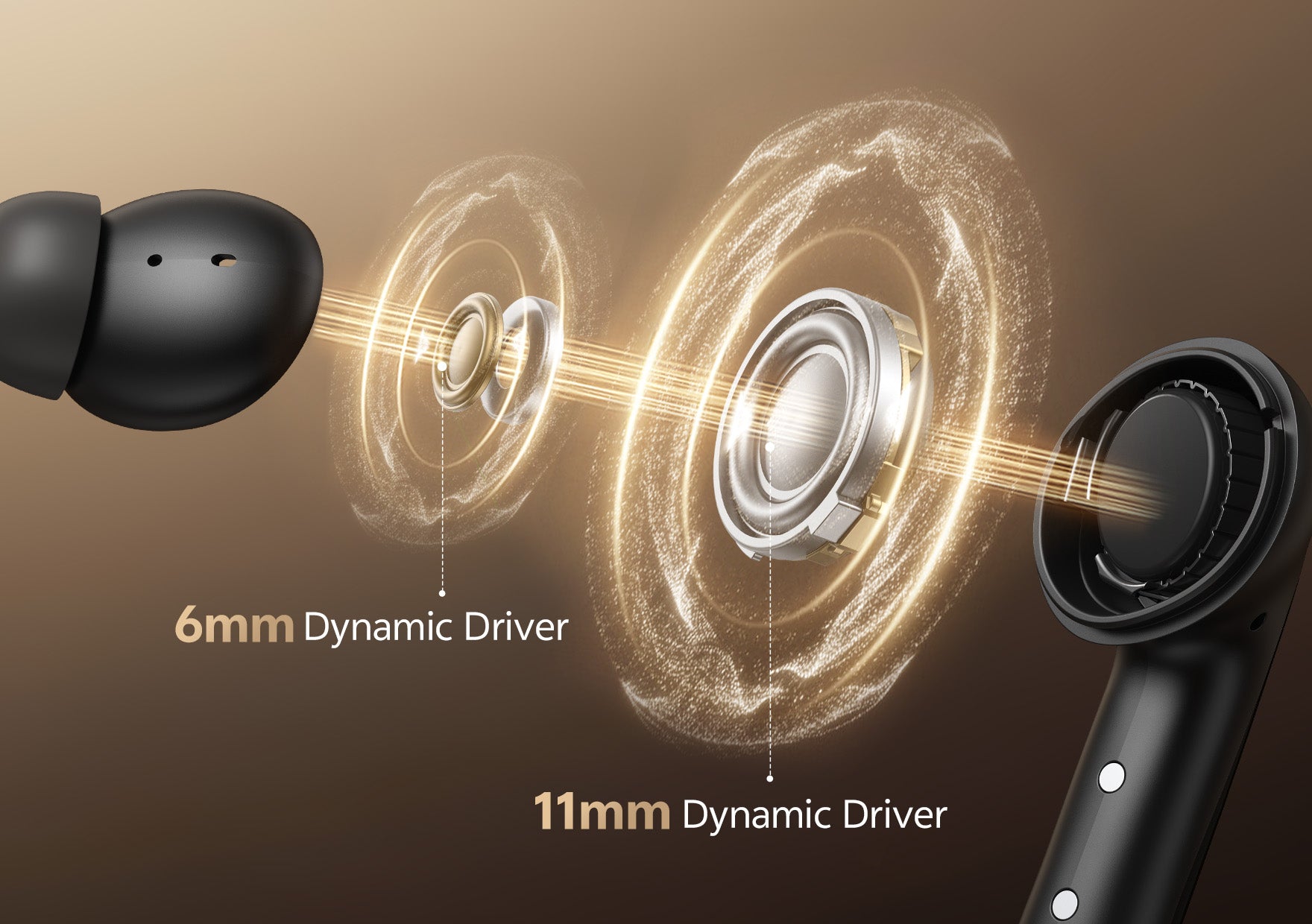 Auricolari con driver dinamici da 6 mm e 11 mm per un suono in qualità HiFi.