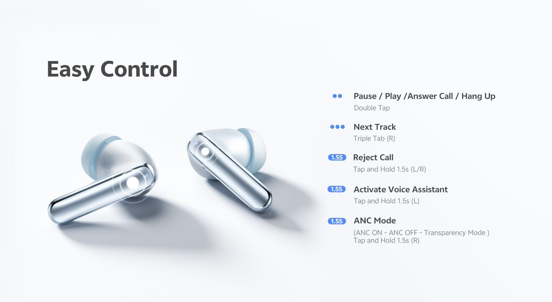 Controllo semplice delle cuffie wireless con controllo touch.