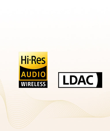 Logo Hi-Res Audio Wireless e LDAC per trasmissione audio wireless di alta qualità.