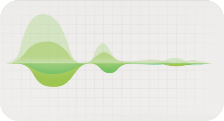Forma d'onda audio verde su sfondo a quadretti, visualizzazione di onde sonore o registrazione vocale.