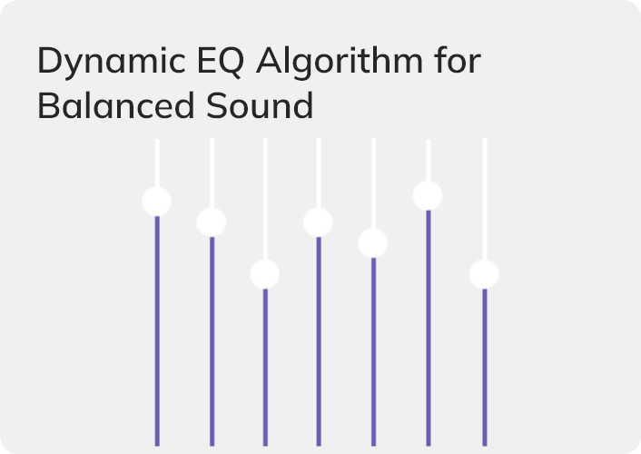 Algoritmo EQ dinamico per un suono equilibrato con controlli visivi per la regolazione delle frequenze.