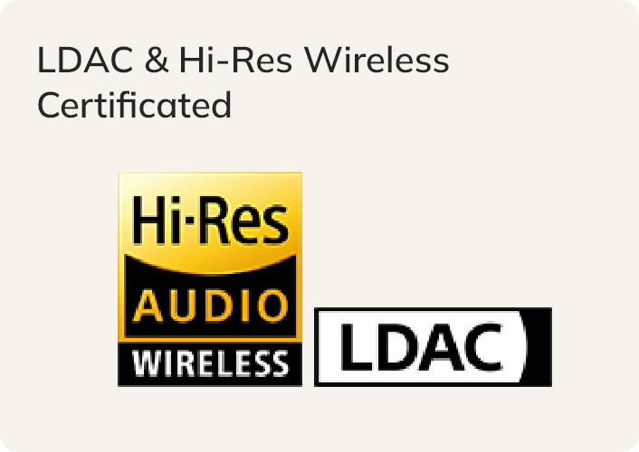 Logo certificato LDAC e Hi-Res Wireless per un audio wireless ad alta risoluzione.