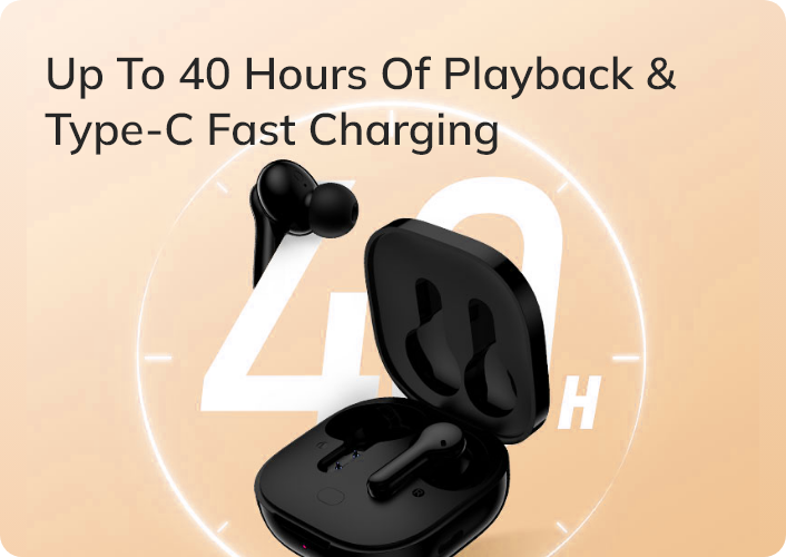 Cuffie Bluetooth nere con custodia di ricarica, fino a 40 ore di riproduzione e ricarica rapida Type-C.
