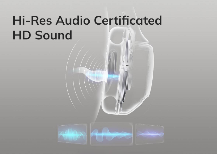 Cuffie certificate Hi-Res Audio con suono HD e dashboard dettagliato delle forme d'onda.