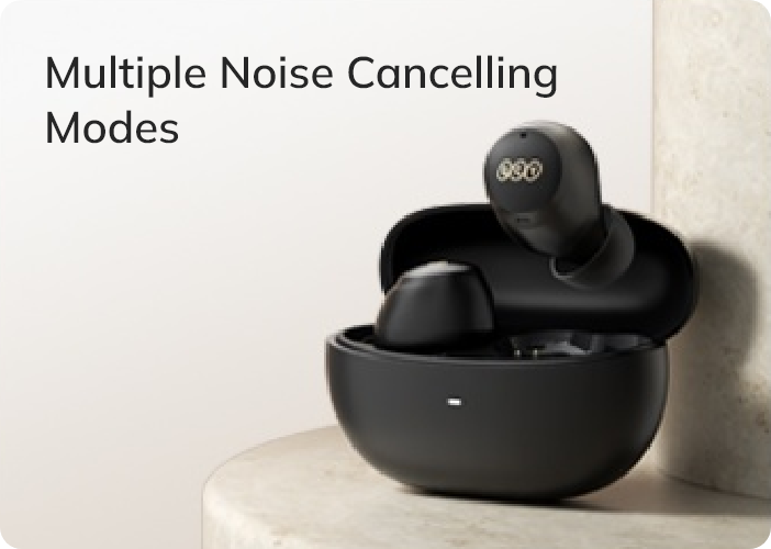 Auricolari True Wireless neri con custodia di ricarica e cancellazione del rumore.