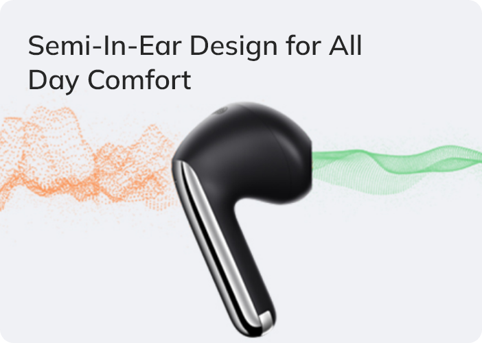 Cuffie semi-in-ear nere per un comfort tutto il giorno con design ergonomico e vestibilità morbida.