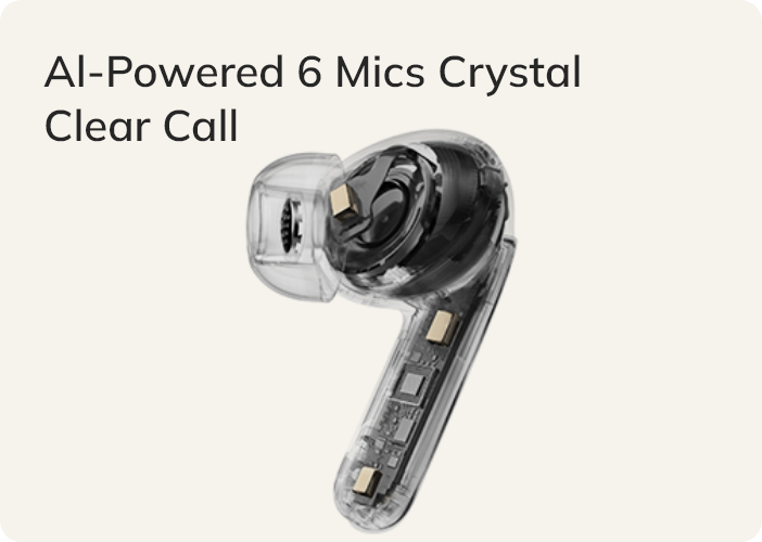 Auricolari in-ear trasparenti con 6 microfoni e tecnologia AI per chiamate cristalline.