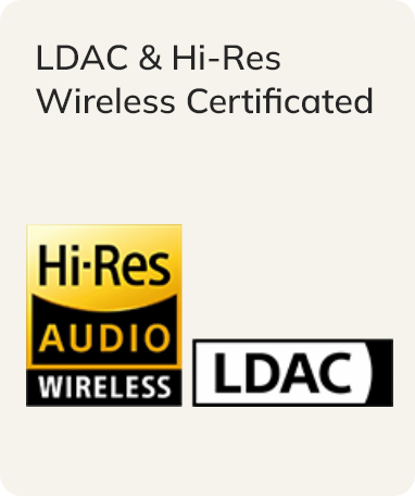 Logo certificato LDAC e Hi-Res Wireless per un audio wireless ad alta risoluzione.
