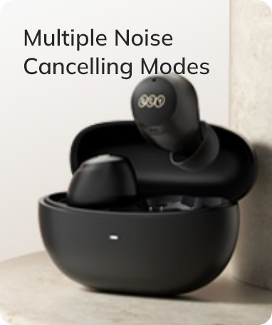 Cuffie wireless nere con più modalità di cancellazione del rumore nella custodia di ricarica.