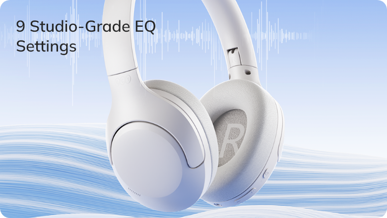 Cuffie over-ear bianche con 9 impostazioni EQ da studio, ideali per l'ascolto della musica.