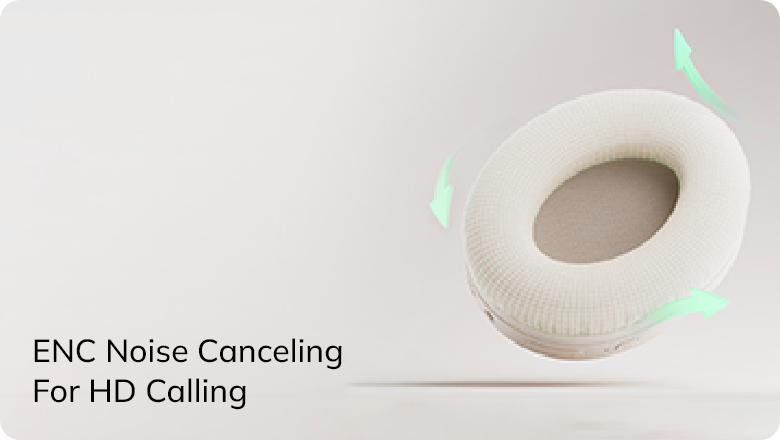 Cancellazione del rumore ENC per chiamate HD – auricolare bianco con rappresentazione del flusso d’aria