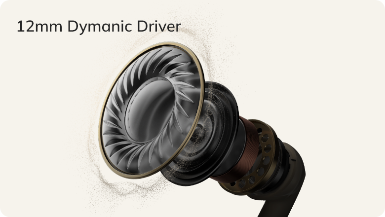 Driver dinamico da 12 mm per una riproduzione audio di alta qualità nelle cuffie.