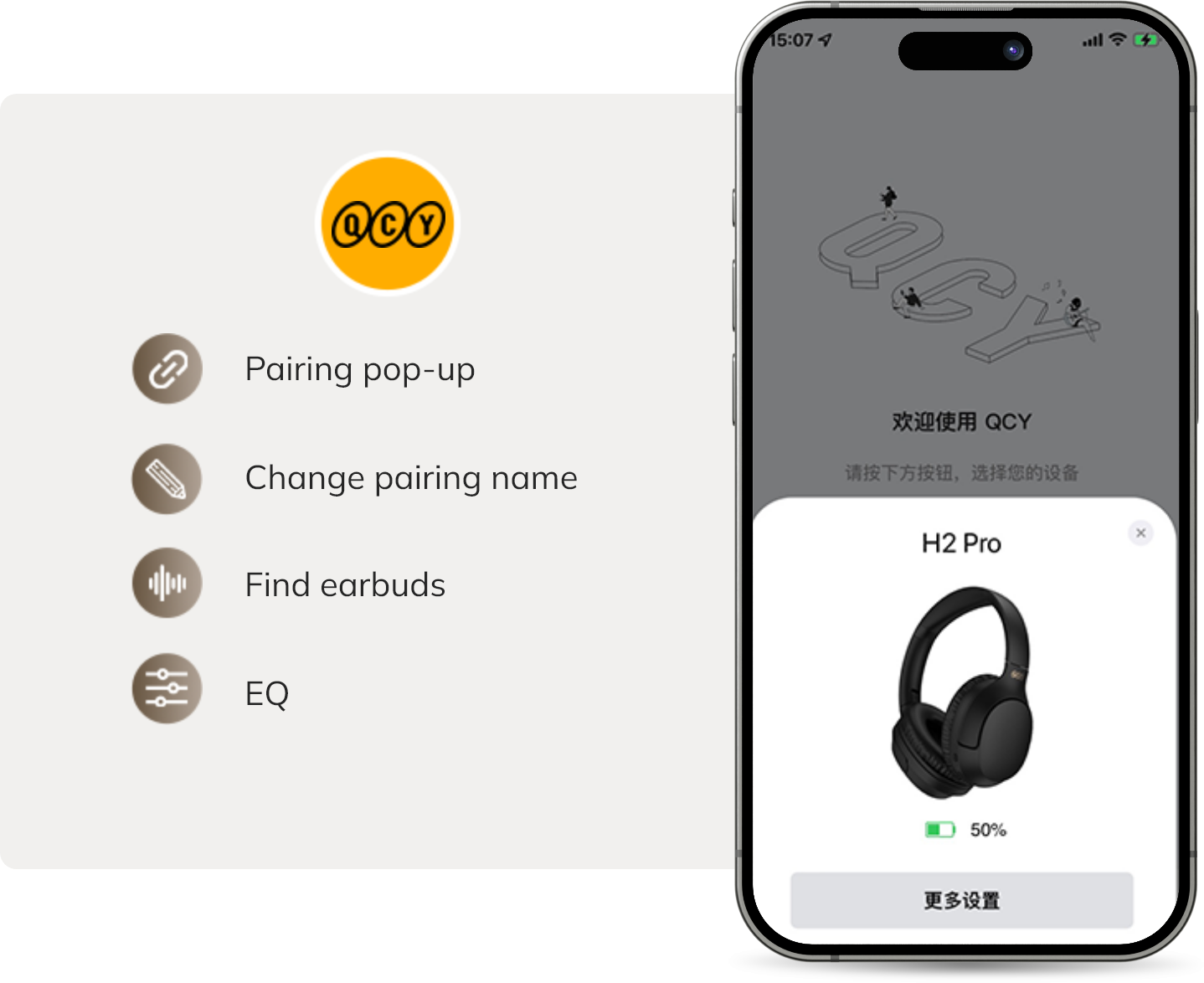 Cuffie QCY H2 Pro con controllo tramite app, equalizzatore, trova auricolari e abbinamento