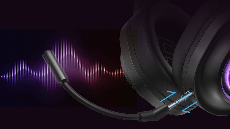 Cuffie da gioco nere con microfono e illuminazione LED viola