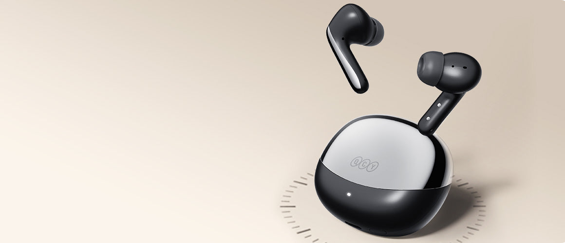 Cuffie True Wireless QCY con custodia di ricarica, nere