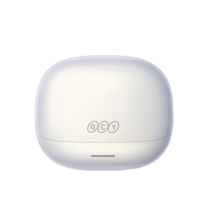 QCY MeloBuds N65 – eleganti auricolari Bluetooth bianchi con custodia di ricarica e design moderno.
