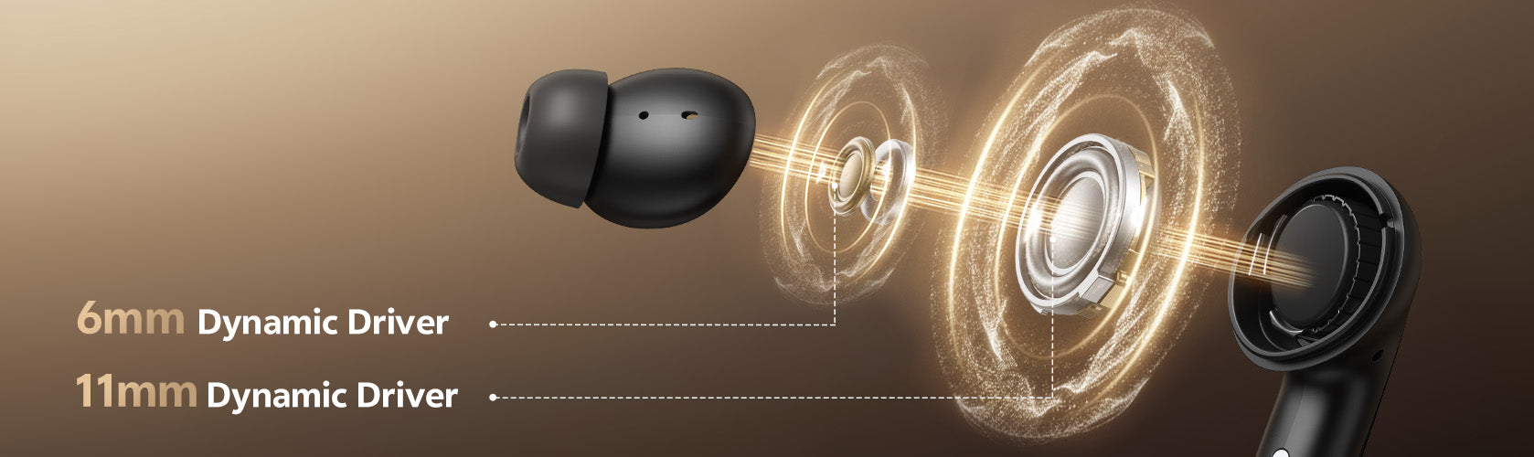 Auricolari con driver dinamici da 6 mm e 11 mm per un suono di alta qualità.
