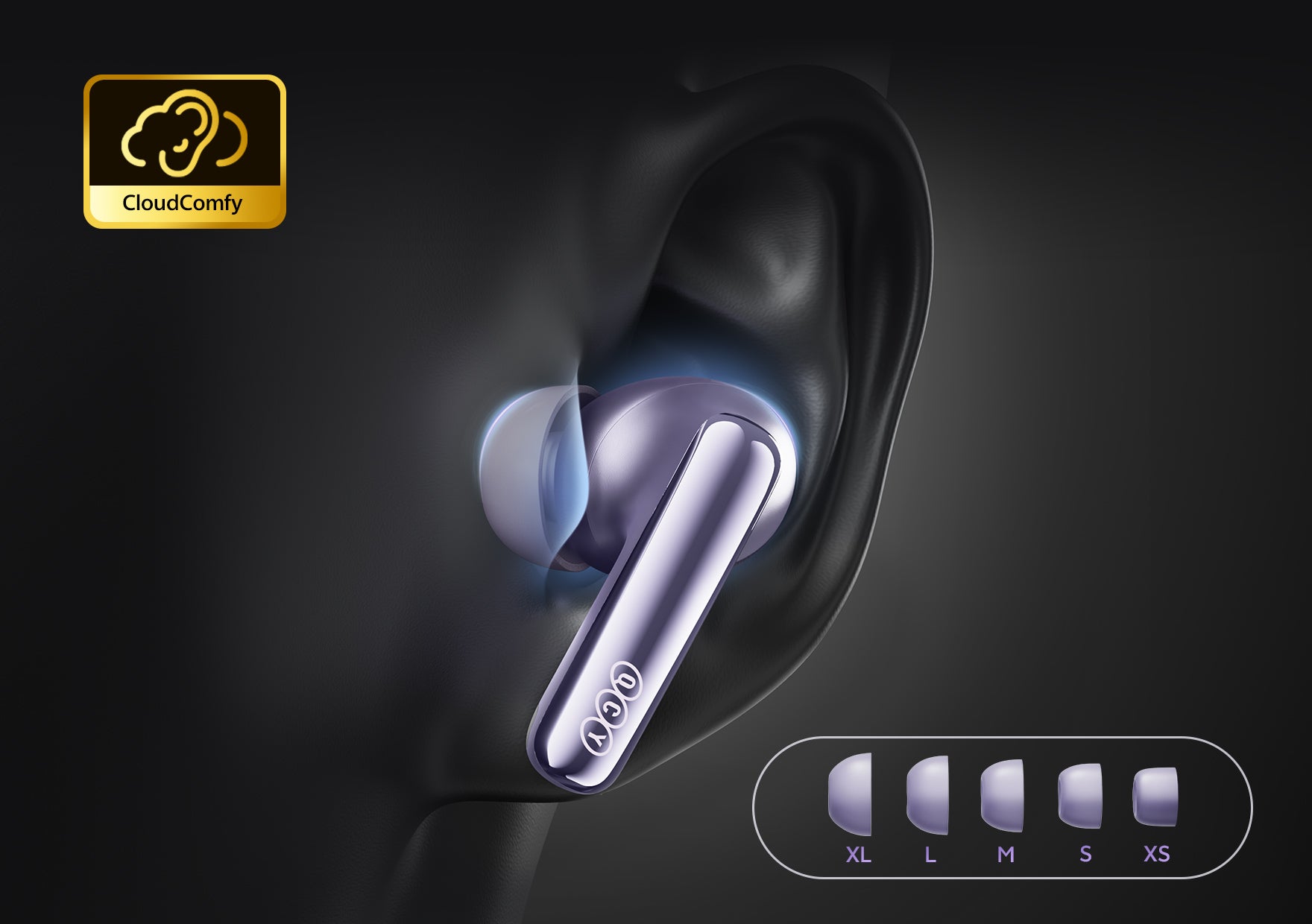 Auricolari True Wireless ACGY con comfort CloudComfy e 5 inserti auricolari.