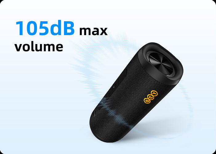 Altoparlante Bluetooth portatile con livello massimo di 105 dB, nero, design robusto con display LED e suono potente.