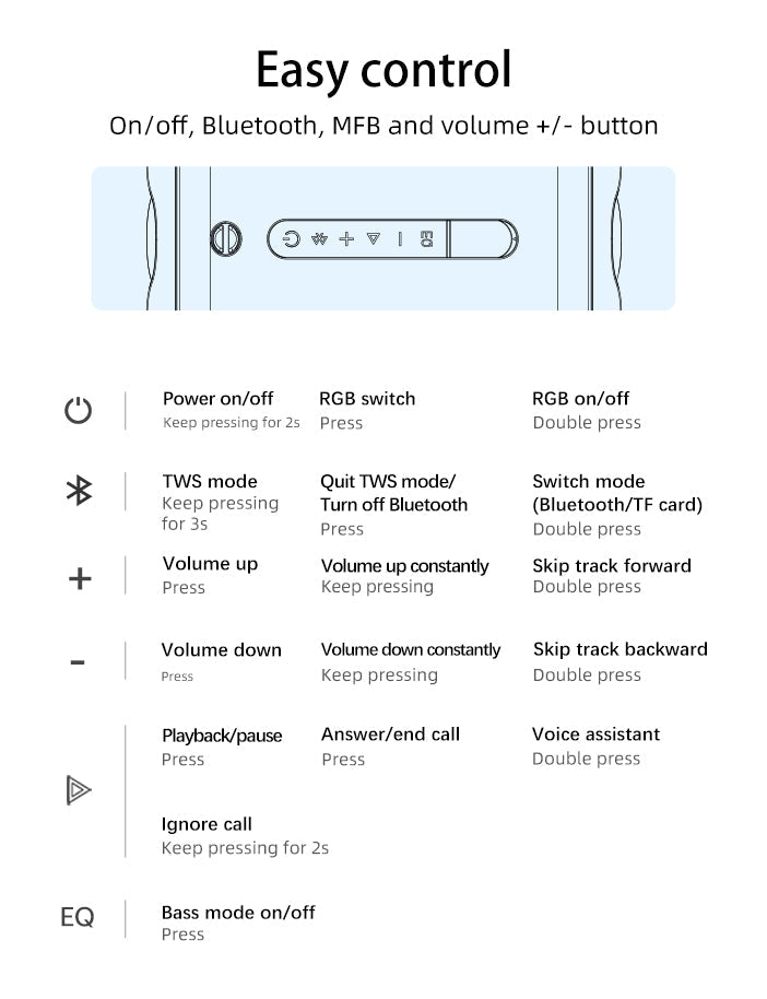 Manuale d'uso per cuffie wireless: controllo facile con tasti di accensione, Bluetooth, MFB e volume.