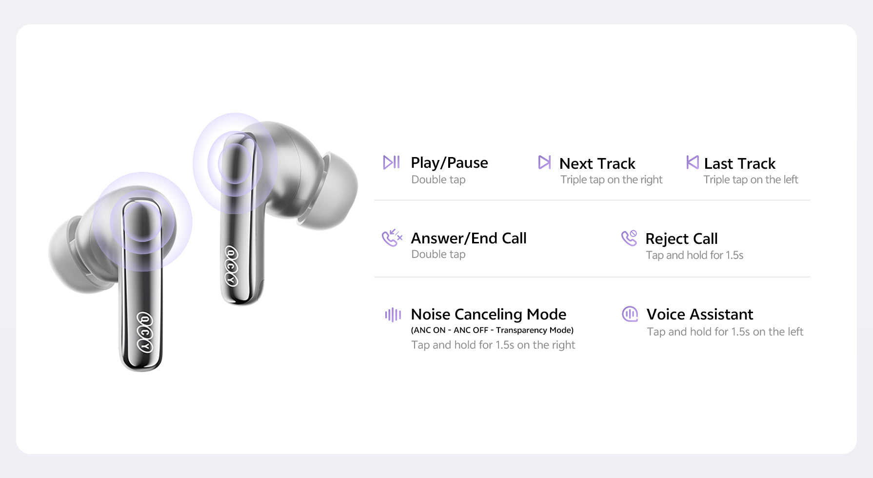 Cuffie True Wireless QCY T13: controllo musica, ANC, assistente vocale.