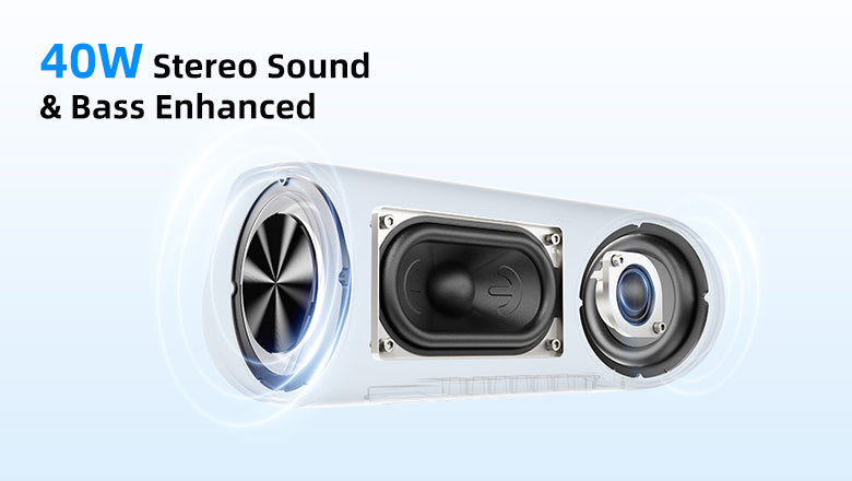 Altoparlanti stereo da 40W con bassi potenziati – design bianco
