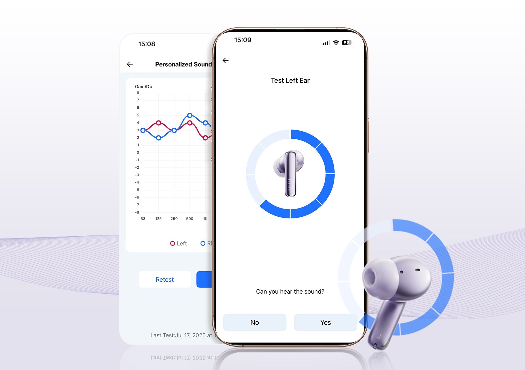 Smartphone con app per la regolazione degli auricolari per la calibrazione audio