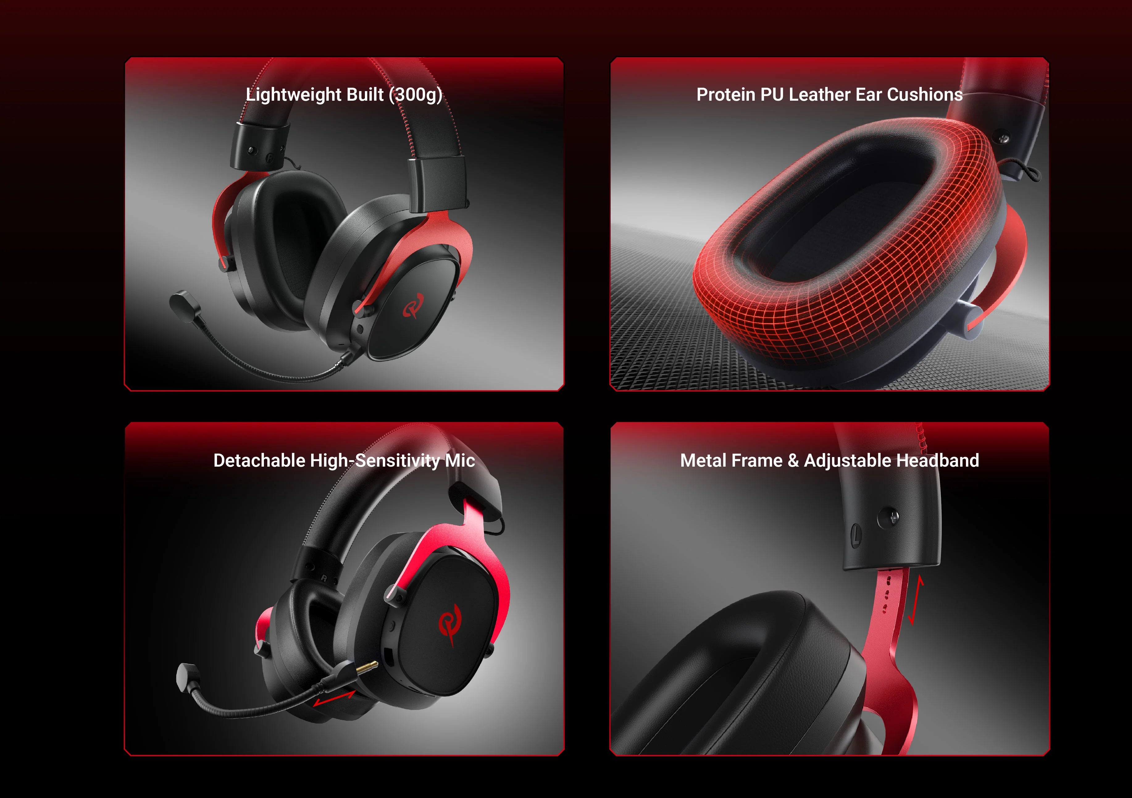 Cuffie da gaming leggere con cuscinetti auricolari in PU proteico, microfono rimovibile e struttura metallica regolabile