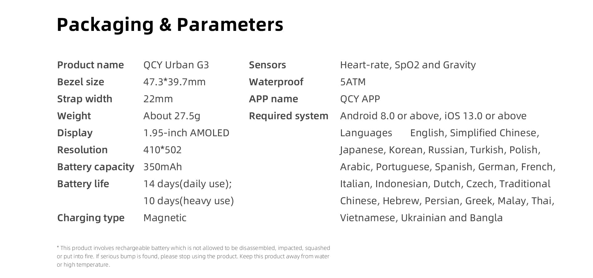 Smartwatch QCY Urban G3: AMOLED 1,95", frequenza cardiaca/SPO2, impermeabile 5ATM, autonomia della batteria di 14 giorni.