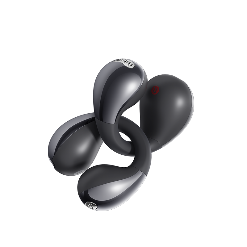 QCY Crossky C30S auricolare Open-Ear nero in primo piano, mostra il design ad anello Open-Ear